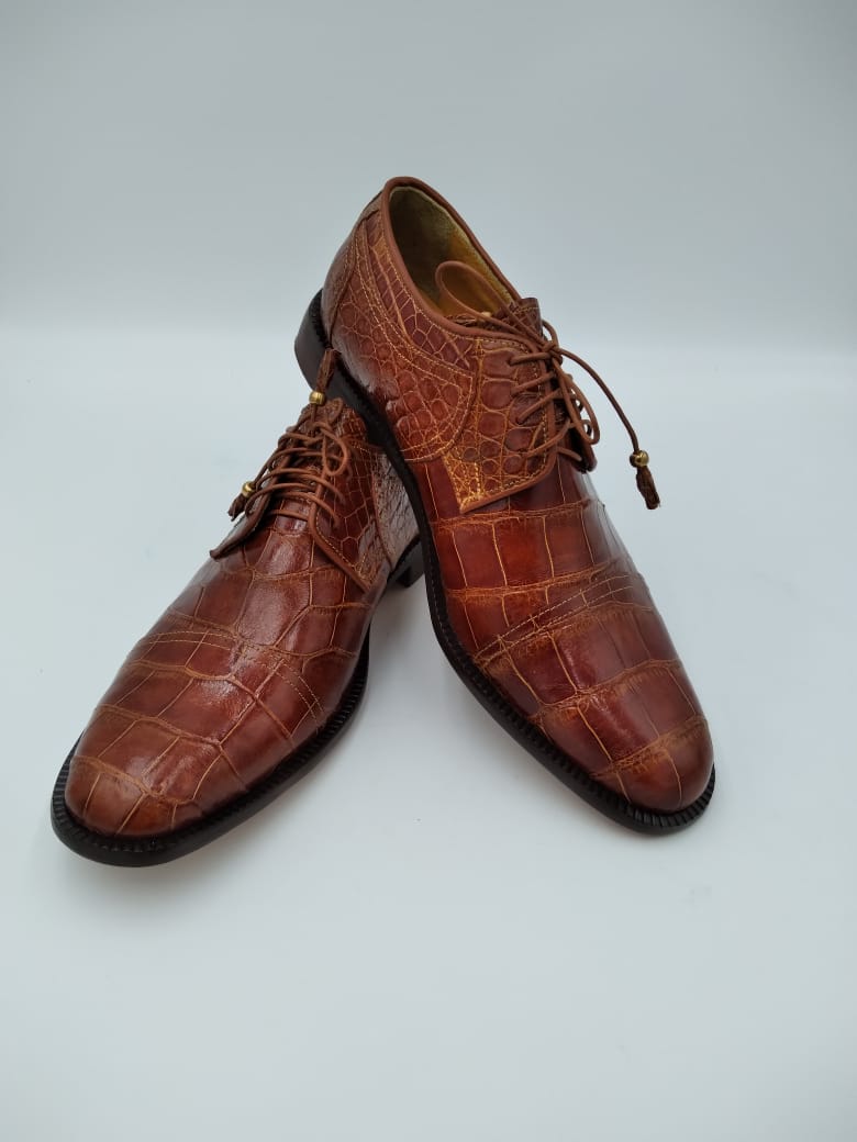 Alligator Cognac Lace-up Matte Dress Shoes : Acadian Leather