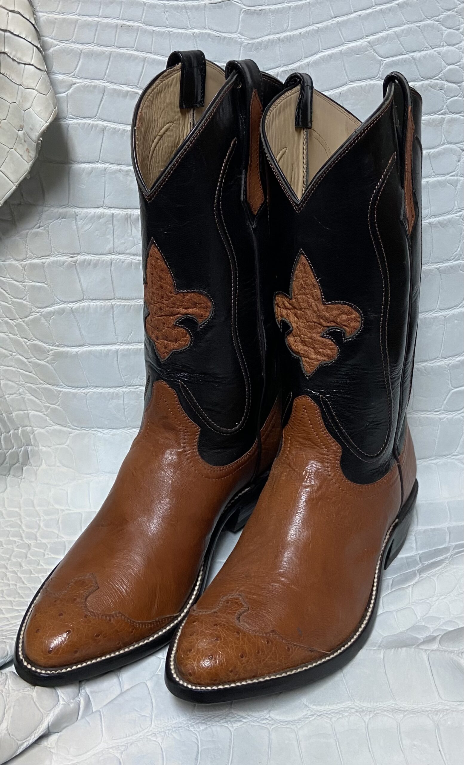 Ostrich Cognac Full Quill Three Piece Boots : Acadian Leather