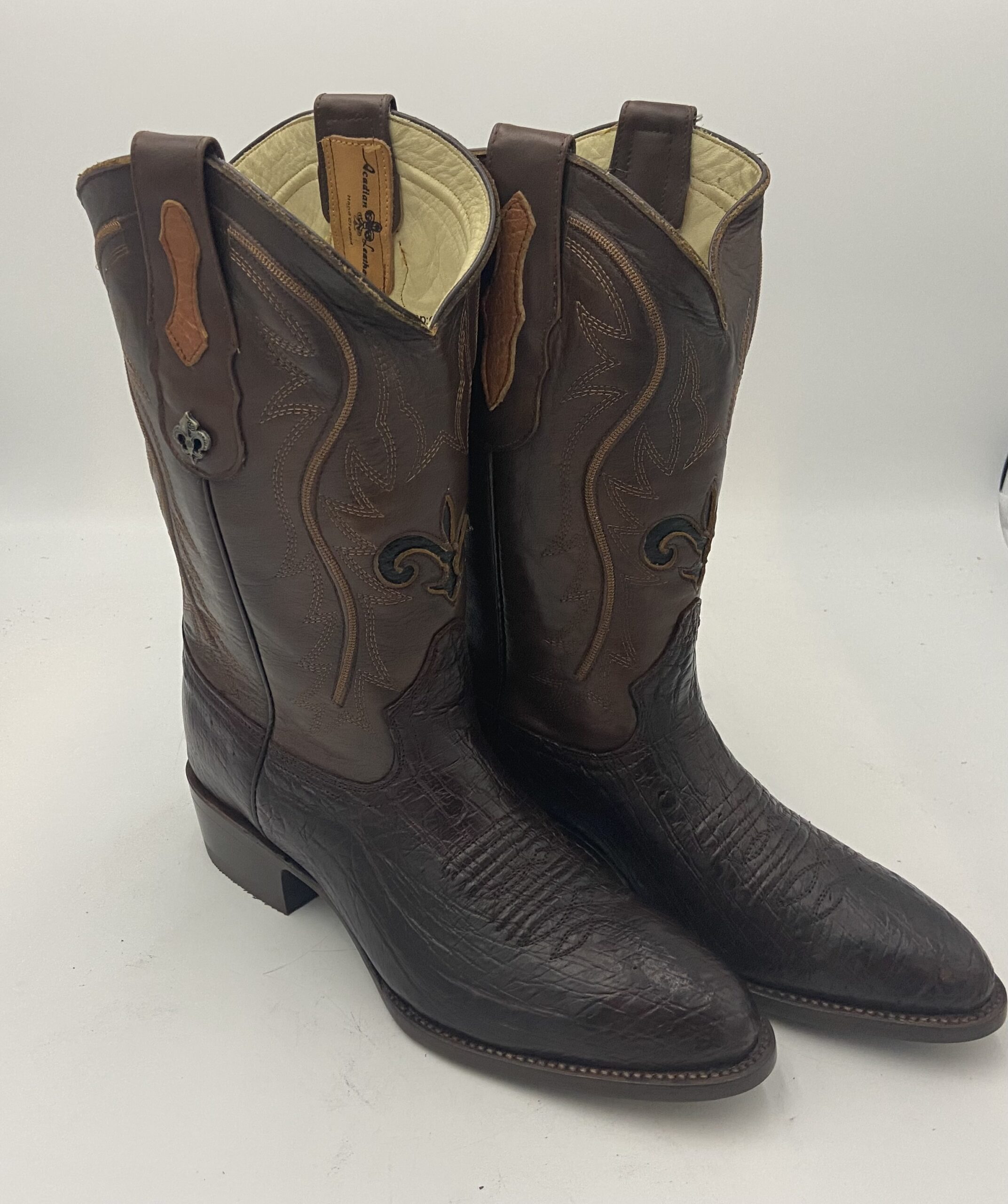 Ostrich Brown Belly Boots : Acadian Leather