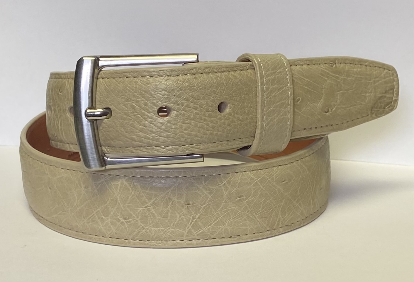 Ostrich Orix Belly Matte 1.5″ Belt : Acadian Leather