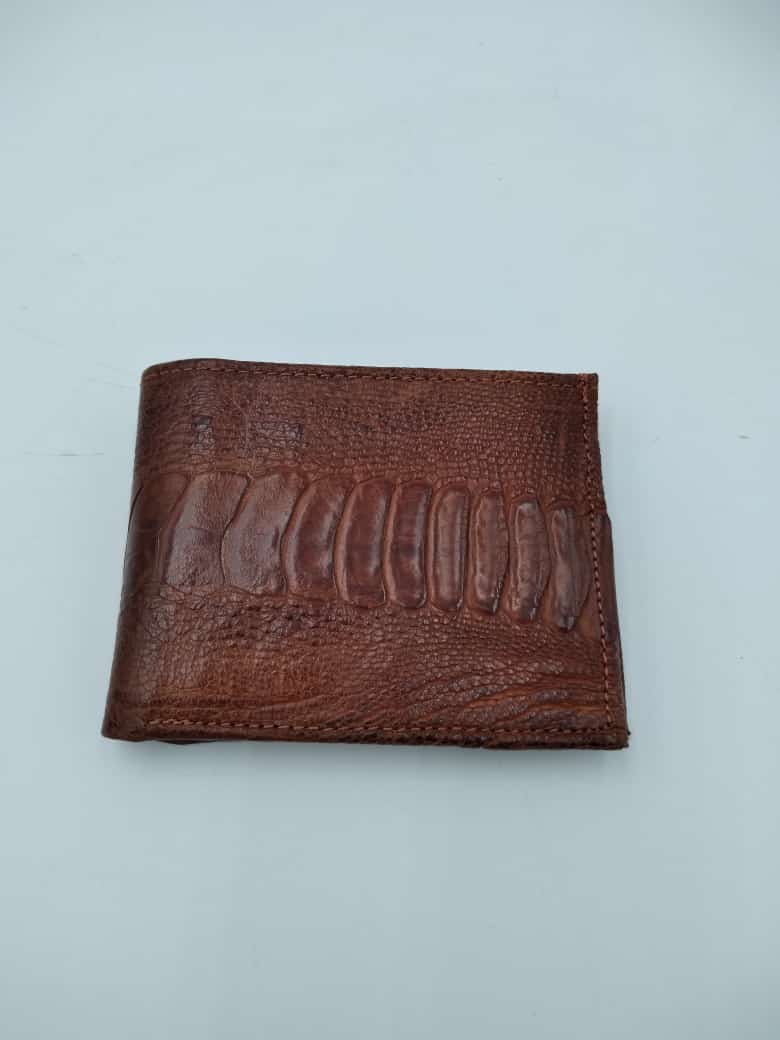 Ostrich Cognac Leg Bi-Fold Wallet : Acadian Leather